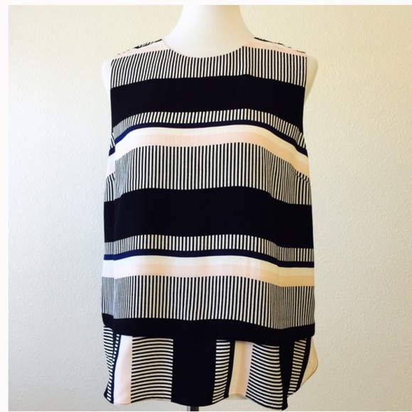 Kate Spade Bay Stripe Double Layer Tank Black/Navy/White/Pink - Picture 2 of 4